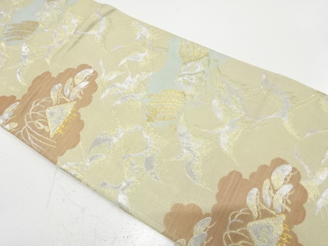 JAPANESE KIMONO / ANTIQUE FUKURO OBI / SILK / WOVEN CENERY OF COUNTRYSIDE